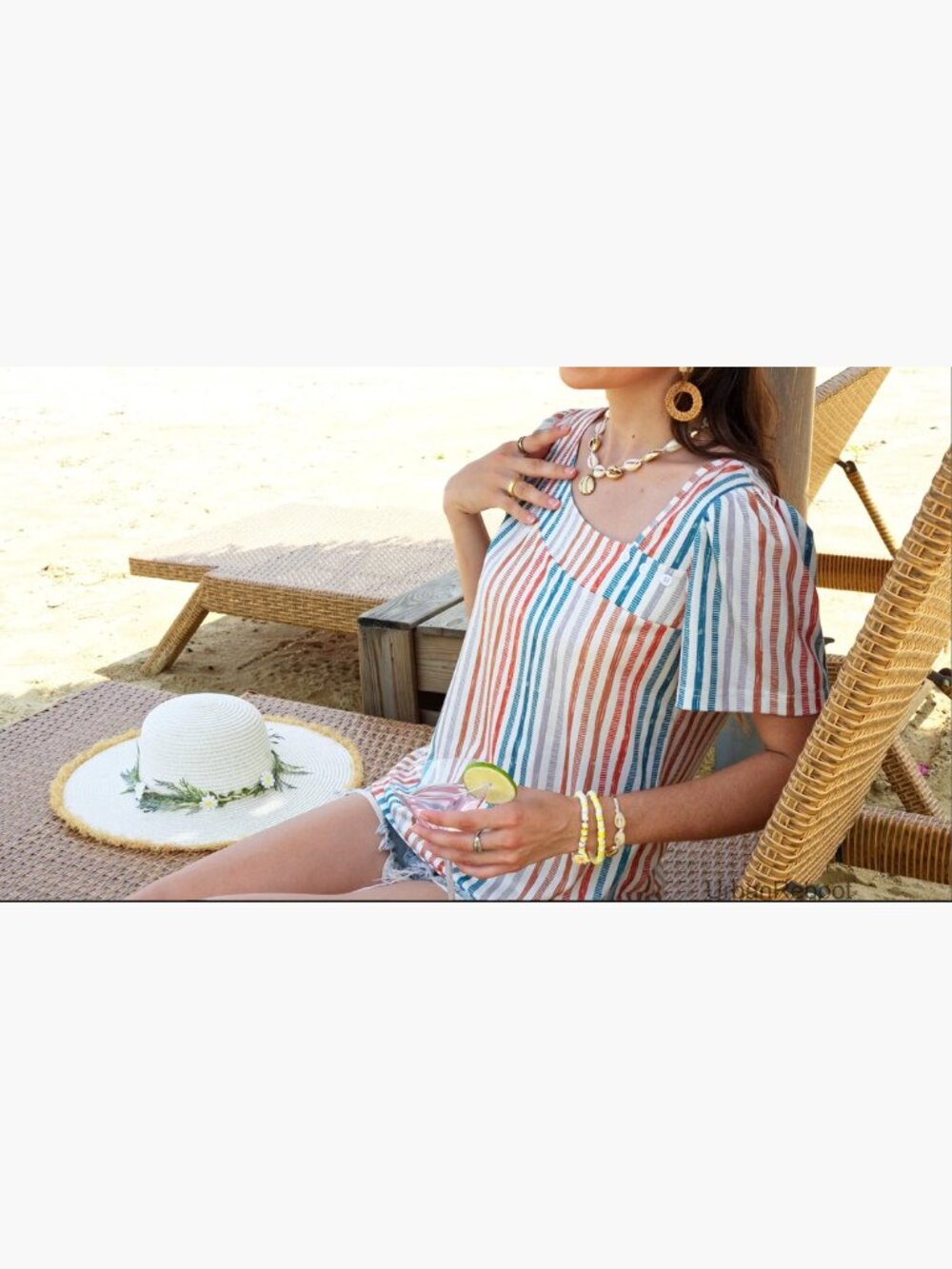Womens Square Neck Puff Sleeve Button Top Short Sleeve Blouse Summer Fashion - Picture 6 of 7